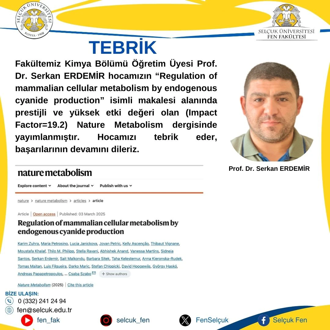 Prof. Dr. Serkan ERDEMİR' in makalesi Nature Metabolism dergisinde yayımlandı